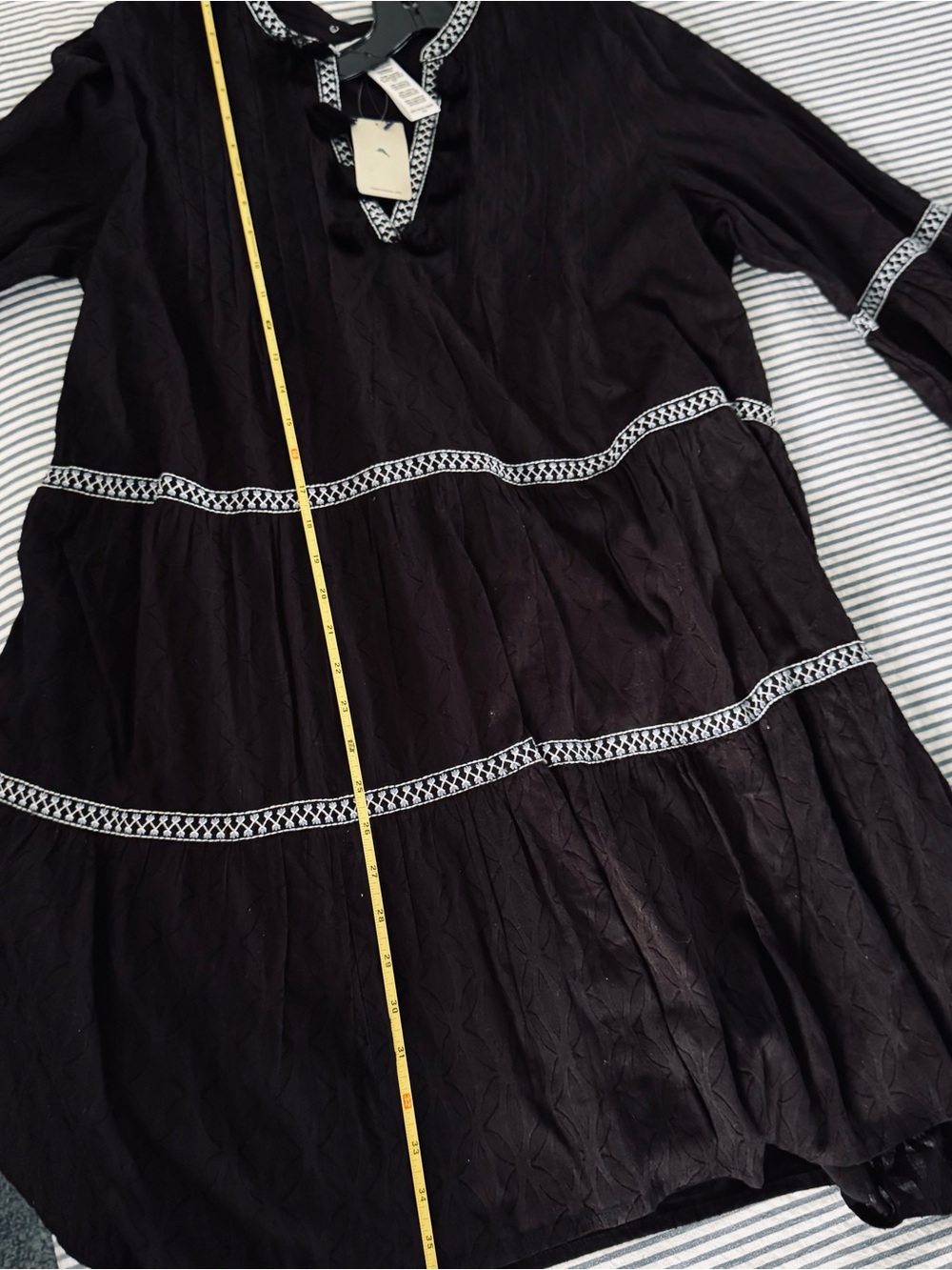 Tommy Bahama Black dress with White Embroidered Trim fully lined. - Picture 11 of 13